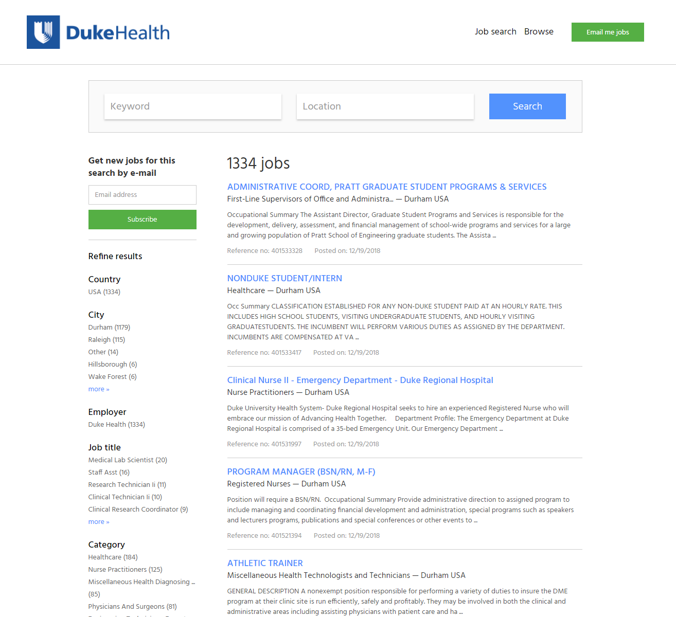 duke health search page